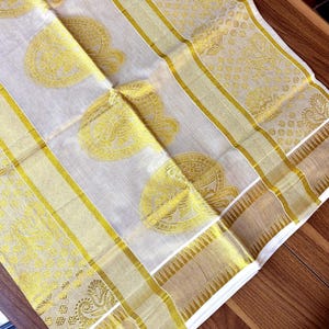 Tissue Silk Kasavu Saree with Intricate Gold Zari Border, Set Saree with blouse, kerala tissue saree, Indian saree, wedding sare, onam saree
