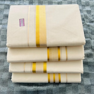 Kerala Men&#39;s Kasavu Dhothi/Vesti/Mundu double, Hand loom 1.5&quot; Kara/ boarder, Kasavu Mundu, Onam Vishu Special Mundu, Veshti, Double Mundu