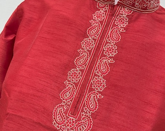 Set pigiama Kurta in seta grezza ricamato: abbigliamento da sposa indiano