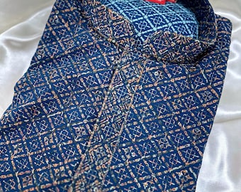 Conjunto de pijama kurta masculino bordado azul para festa, sherwani, traje de casamento indiano, traje de festa desi