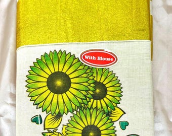 Kerala Kasavu Saree:Sunflower Print Saree Collection – 4 Styles of Lightweight Indian Saree with Blouse – Casual Daily Wear – Summer Festive