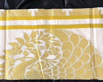 Kerala Kasavu Saree: Golden Peacock & Floral Design - Wedding Onam Saree