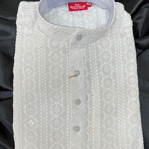White Men&#39;s Lucknowi chikankari kurta, Kurta pajama set, Sherwani, Indian wedding wear, Desi party wear, Mehendi kurta, indian mens kurta