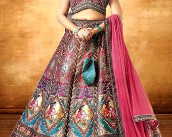 Traditional Indian Lehenga Choli with Dupatta | Ethnic Festival Ghagra Choli for Women | Designer Printed Lehenga with Blouse | Wedding Wear