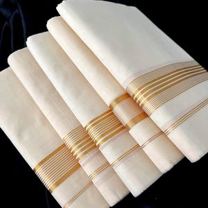 Kerala Men&#39;s Kasavu Dhothi/Vesti/Mundu double, Hand loom 1.5&quot; Kara/ boarder, Kasavu Mundu, Onam Vishu Special Mundu, Veshti, Double Mundu