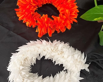 White & Orange Satin folded K CUT Flowers | Bharatanatyam Kuchipudi Dance flowers | veni kondai | Classical Dance Jewelry| Hair Garland