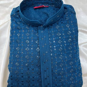 Royal Blue Mens Kurta, Lucknowi chikankari kurta, conjunto de pijama Kurta, Sherwani, ropa de boda india, ropa de fiesta Desi, Mehendi kurta