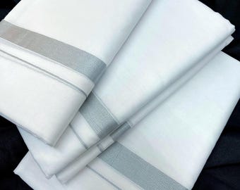 White Dhoti for Men with Silver Border| Traditional Indian Men Wear| |Kerala Men&#39;s Kasavu Dhothi/Vesti/Mundu double