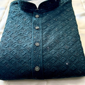 Bottle green men&#39;s kurta, Lucknowi cchikankari kurta, Kurta pajama set, Sherwani, Indian wedding wear, Desi party wear, Mehendi kurta