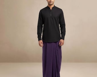 Dhothi w kolorze męskim: indyjskie dhothi męskie, bawełniane dhothi w kolorze czarnym