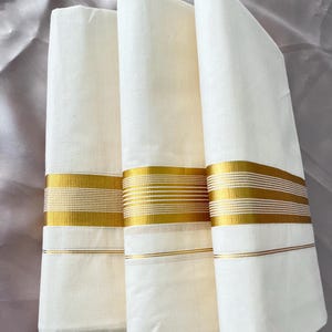 Kerala Men&#39;s Kasavu Dhothi/Vesti/Mundu double, Hand loom 1.5&quot; Kara/ boarder, Kasavu Mundu, Onam Vishu Special Mundu, Veshti, Double Mundu