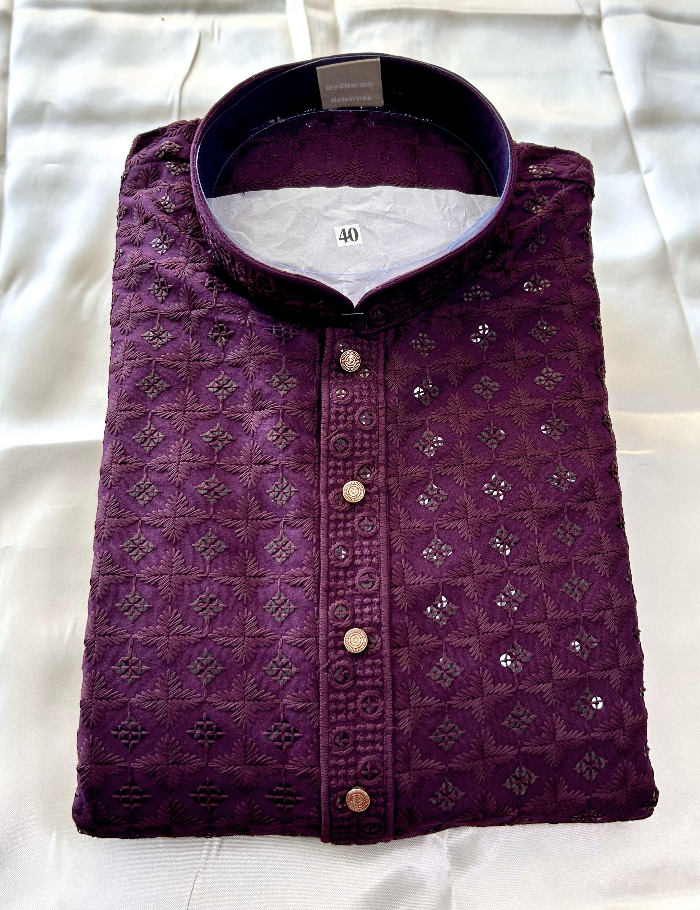 Purple men's kurta, Lucknowi chikankari kurta, Kurta pajama set, Sherwani, Indian wedding wear, Desi party wear, Mehendi kurta, Cotton Kurta