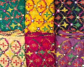 Embroidered Mirror Work Dupatta: Handcrafted Indian Shawl (32x82")