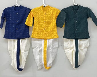 Toddler kurta dhothi set, Infant boys kurta, Sherwani, Indian wedding, Desi partywear kurta, Mehendi kurta, Cotton Kurta, chikankari kurta
