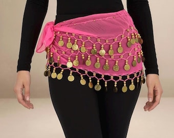 Belly Dance Belt with Coins| 3 Rows Belly Dance Hip Scarf Wrap Belt Dancer Skirt Costume Gold Coins | Multiple Colors belly dance belts