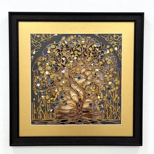 Mystical Tree of Life, Wall Art - Stained Glass Painting With Crystals - Luxury Handmade Décor