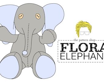 Patrón de costura de animal de peluche de elefante de flora