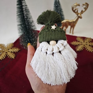 Handmade Macrame Gnome Ornament, Ornament for Tree, Holiday Ornament, Christmas Decor for Tree & Home, Army Green Gnome Ornament