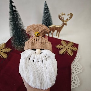 Handmade Macrame Gnome Ornament, Ornament for Tree, Holiday Ornament, Christmas Decor for Tree & Home, Light Sepia Brown Gnome Ornament