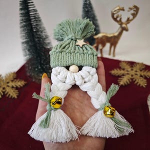 Handmade Macrame Gnome Ornament, Ornament for Tree, Holiday Ornament, Christmas Decor for Tree & Home, Mint Gnome Ornament