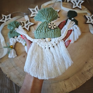 Handmade Macrame Gnome Ornament, Ornament for Tree, Holiday Ornament, Christmas Decor for Tree & Home, Mint Gnome Ornament