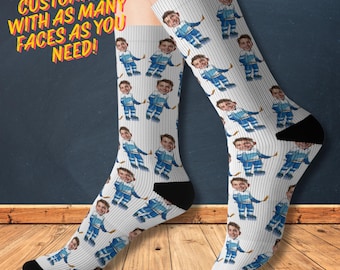 Custom Hockey Face Socks, Personalized Team Gift