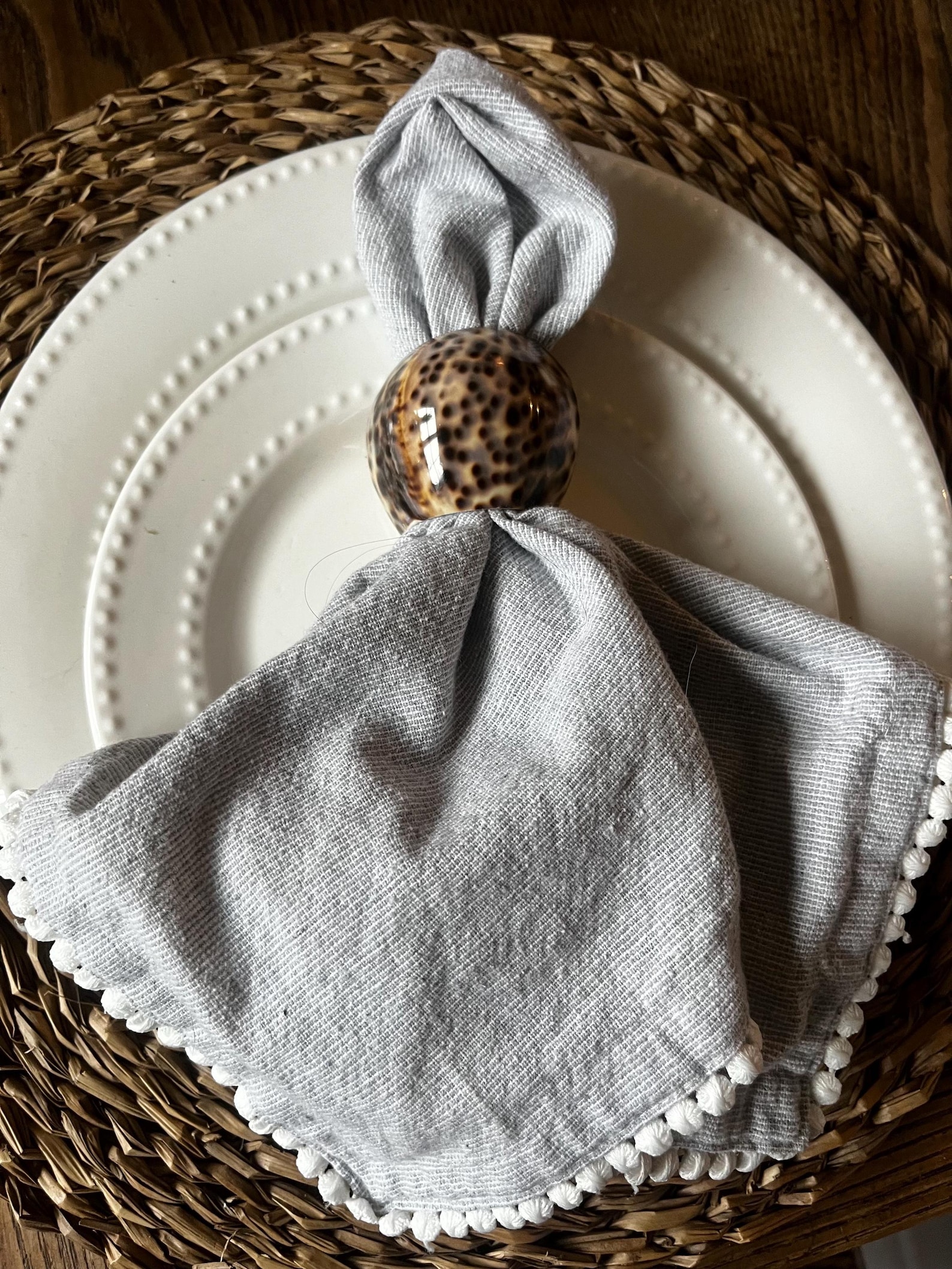 Tiger Cowrie Shell Napkin Rings. Each napkin ring is 10.