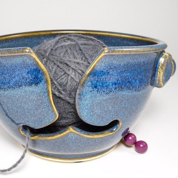 Pottery Yarn Bowl with "Cat Face" Opening, Crafted by Hand