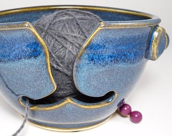 Pottery Yarn Bowl with "Cat Face" Opening, Crafted by Hand