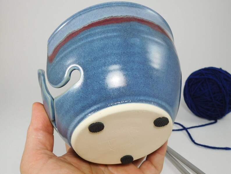 Pottery Knitting Bowl with Cat Face Opening Handcrafted