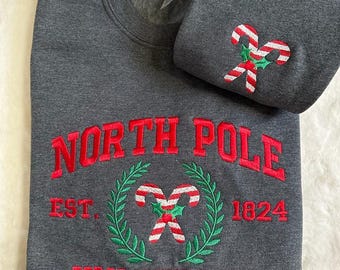 Christmas Sweatshirt, Embroidered Christmas North Pole University Sweatshirt, North Pole Santa Unisex Crewneck, Christmas Crewneck