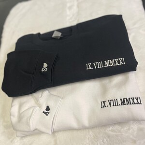 Custom Embroidered Initial Heart Sweatshirt, Initial Crewneck On Sleeve, Couple&#39;s Shirt, One Year Anniversary Gift for Boyfriend