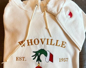 Christmas Hoodie, Christmas Whoville University Embroidered Hoodie, Christmas Gift, Christmas Embroidery Hoodie, Christmas Crewneck