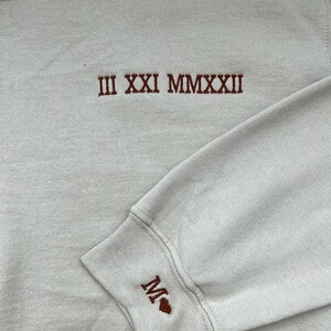 Custom Embroidered Initial Heart Sweatshirt, Initial Crewneck On Sleeve, Couple&#39;s Shirt, One Year Anniversary Gift for Boyfriend