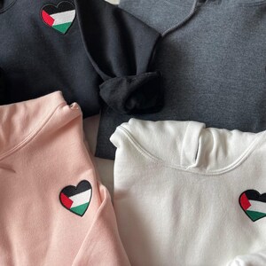 Free Palestine Flag Hoodie, Palestine Flag Heart Embroidered Hoodie, Palestine Hoodie, Solidarity with Palestine, GAZA