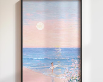 Coastal Surf Poster, Blue Ocean Art Print, Beach Decor (Digital Download)