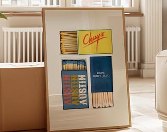Austin Matchbox Print: Sztuka ścienna w stylu retro z pudełka zapałek (do pobrania cyfrowego)