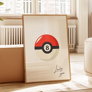 Vintage Pool Ball Print, Lucky 8 Ball Wall Art, Retro Ręcznie Rysowany Plakat Eight Ball, Lucky You Print, Modna Sztuka Ścienna, Pokeball Print