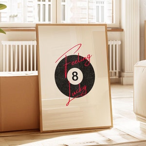 Vintage poolbal print retro handgetekende muur kunst geluk 8 bal muur kunst trendy bar winkelwagen poster digitale download print afdrukbare poster