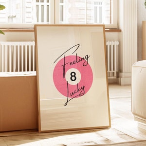 Vintage biljartbal poster retro handgetekende muur kunst geluk 8 bal muur kunst roze biljartbal poster trendy barwagen poster digitale download print