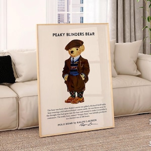 Poster di una rivista di moda vintage, poster retrò di moda con orso Polo, poster ispirato a Ralph Lauren, stampa di moda di lusso, poster di Peaky Blinders