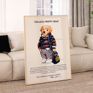 Stampa poster Polo Bear, poster di una rivista di moda vintage, poster ispirato a Ralph Lauren, poster di moda retrò, stampa di moda di lusso, arte murale chic