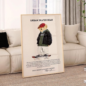 Poster di una rivista di moda vintage, poster da parete con orso Polo, ispirato a Ralph Lauren, stampa di moda retrò, decorazione estetica di lusso