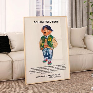 Chic Polo Bear Wall Art Poster di riviste di moda vintage Poster ispirato a Ralph Lauren Stampa di moda di lusso Arredamento di tendenza per appartamenti universitari