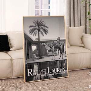 Copertina di rivista di moda vintage Stampa vecchia Ralph Lauren Retro Camel Wall Art Stampa di moda di lusso Decorazione da parete estetica in bianco e nero Regalo