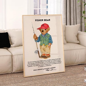 Poster da parete con orso Polo, rivista di moda vintage, poster ispirato a Ralph Lauren, poster di moda retrò, stampa di moda di lusso, decorazione estetica