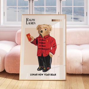 Poster di rivista di moda retrò vintage, capodanno lunare, polo bear, arte murale, poster Ralph Lauren, stampa di moda di lusso, decorazione estetica, regalo