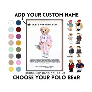 Póster de oso polo personalizado, póster de revista de moda personalizado, impresiones de oso polo con nombre personalizado, impresión de moda de lujo, decoración de pared de moda retro, regalo