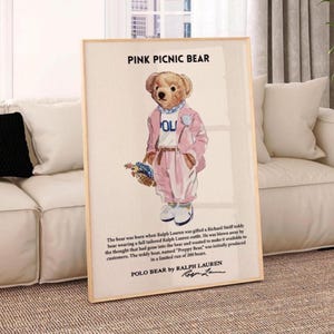 Impression d'affiche de polo rose rose, affiche de magazine de mode vintage, affiche de mode rétro, vieux Ralph Lauren, impression de mode de luxe, art mural chic