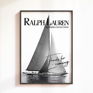 Póster de revista de moda, póster de "Gracias por venir", póster de Ralph Lauren, arte mural moderno, arte mural en blanco y negro, arte mural de lujo